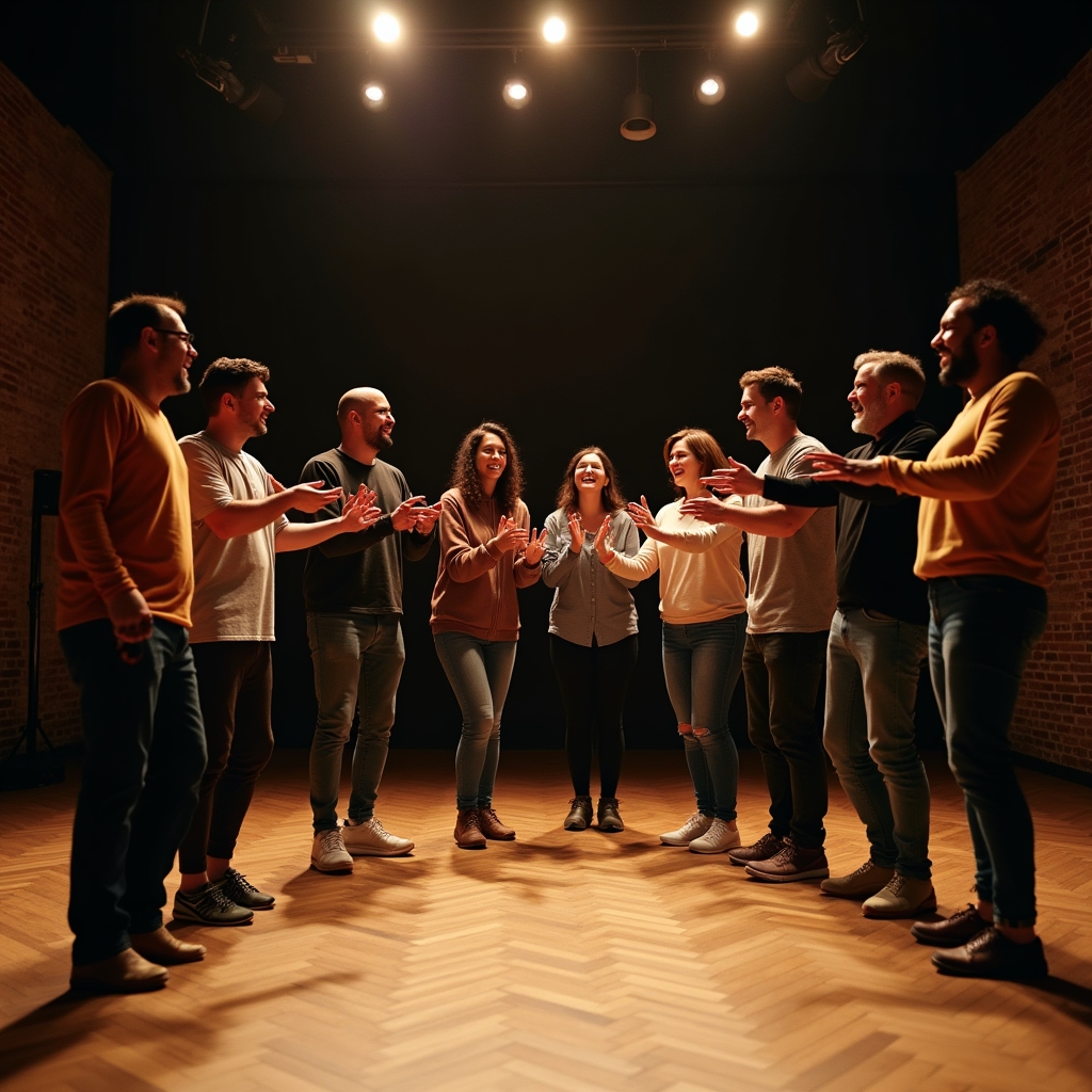 Grupa uczestników podczas warsztatów improwizacji teatralnej